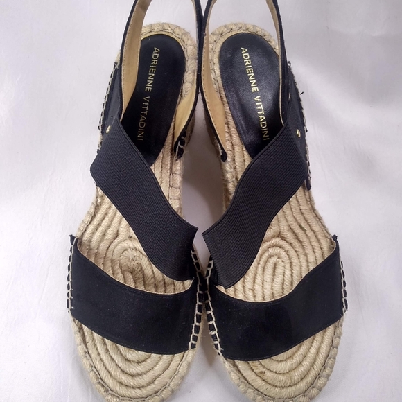 Adrienne Vittadini Black Espadrille Wedge Sandals - Picture 3 of 9